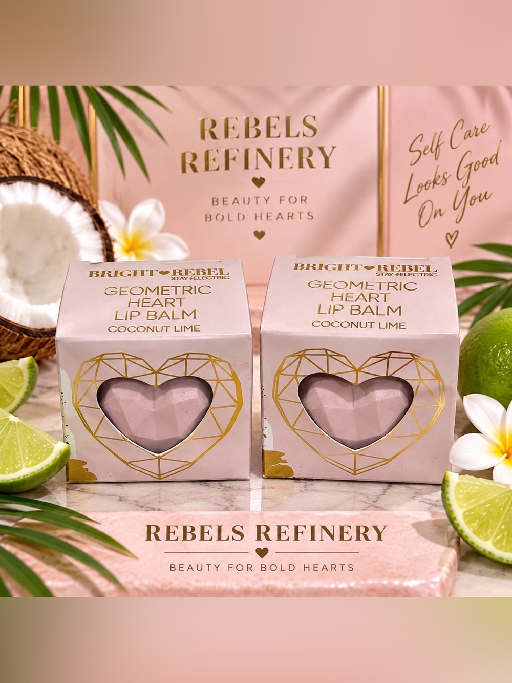 NEW 2-Pack Rebels Refinery Geometric Heart Lip Balm Coconut Lime